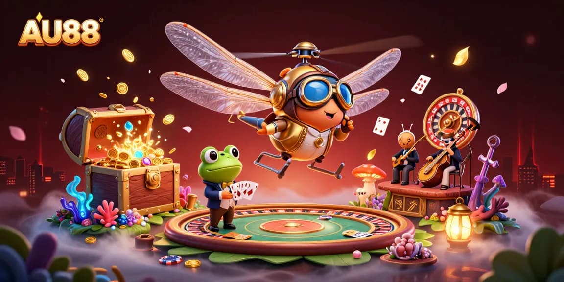 Experience thrilling gameplay at AU88 with a dynamic illustration of casino excitement and action.