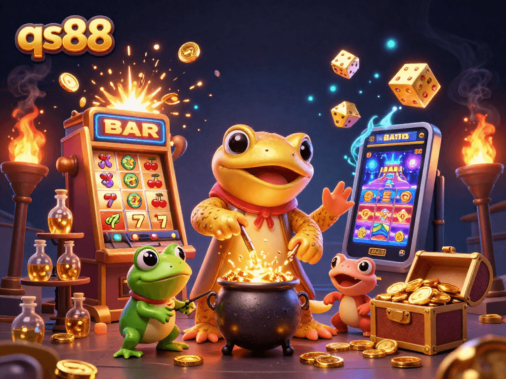 At qs88, experience a magical 3D alchemist scene bursting with jackpot delights and casino excitement.