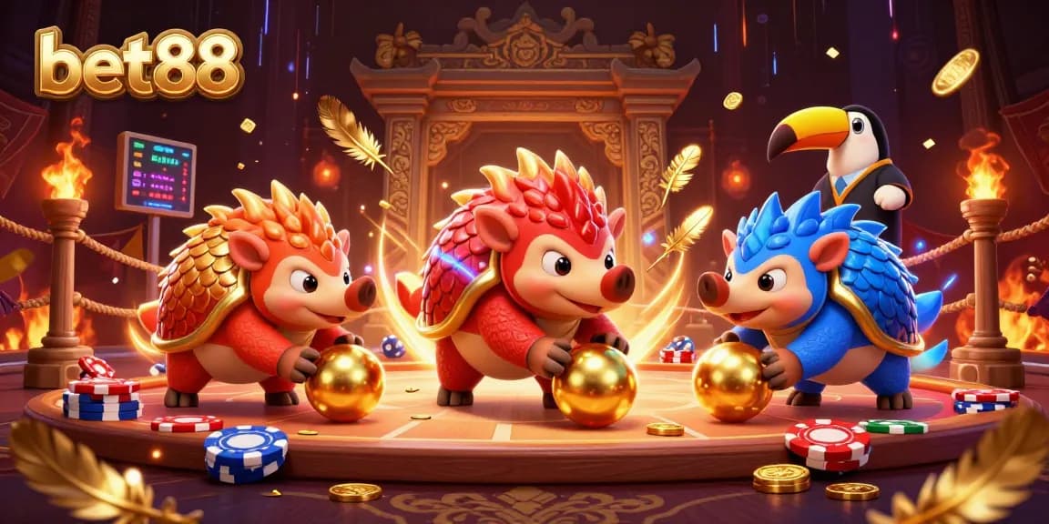 Experience thrilling gaming action with bet88 featuring rival pangolins and dynamic casino elements.