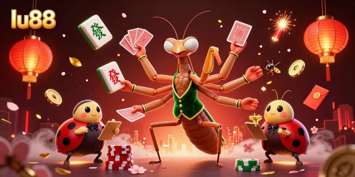 Experience thrilling games at lu88 with a vibrant 3D casino scene featuring a card sharp and lively game elements.