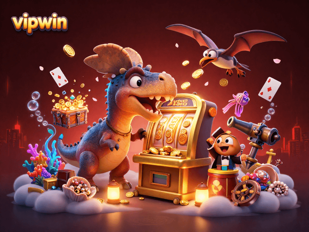 Experience thrilling wins at vipwin with a dinosaur-themed jackpot scene filled with action and excitement.