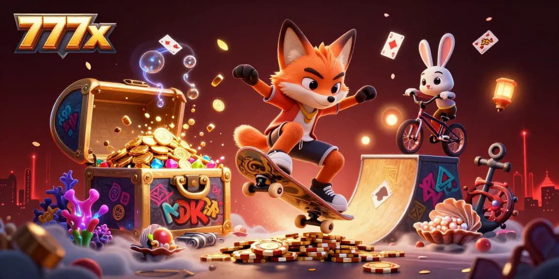 Engage in thrilling gameplay at 777x with this vibrant casino-themed illustration.