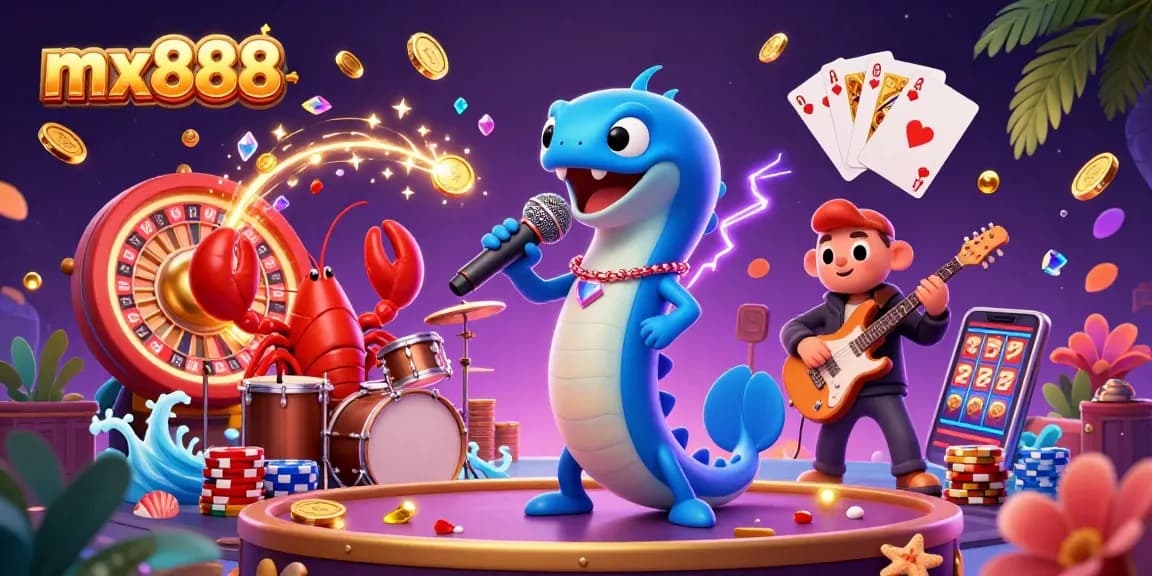 Experience the excitement of mx888 with a lively underwater casino scene featuring whimsical characters and dynamic gaming elements.