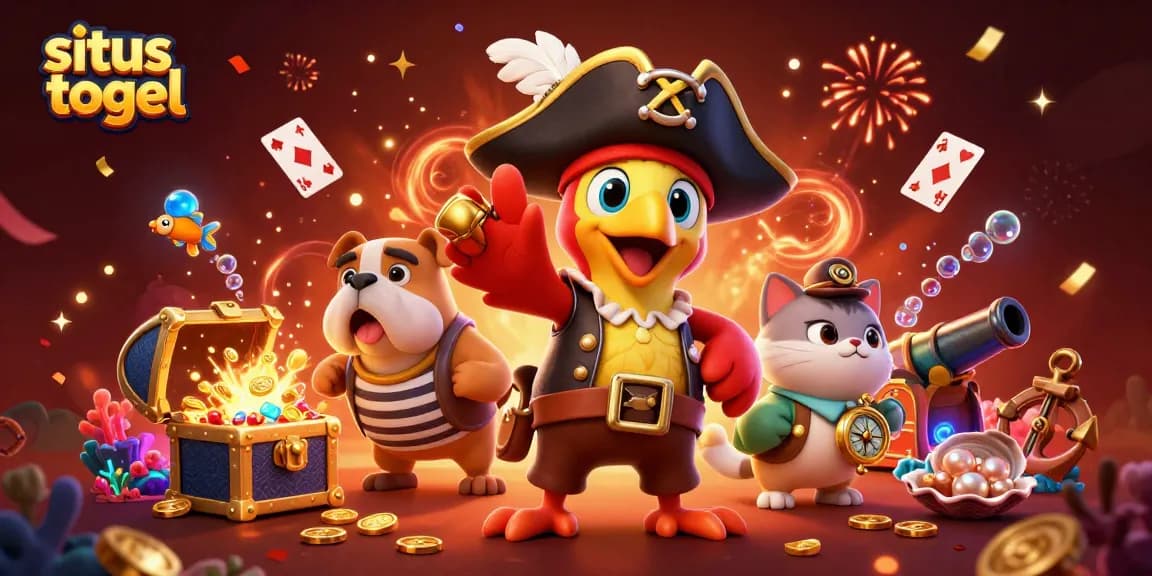 Engage in situs togel with a vibrant 3D illustration featuring pirate themes and treasure elements.