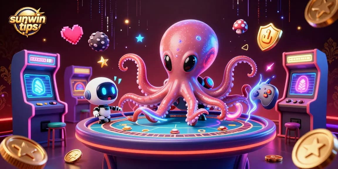 Engage with sunwin tips as an alien octopus deals poker at a cosmic casino