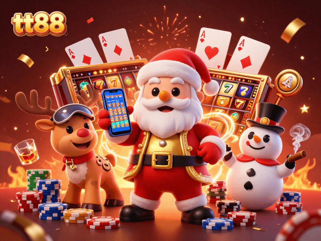 Experience thrilling wins at tt88 with Santa and friends in a vibrant casino scene full of jackpots.