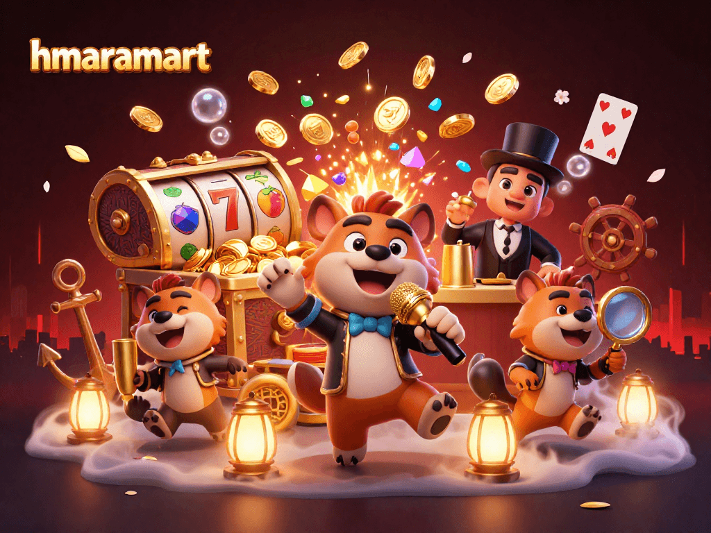 Experience the excitement of gaming with hmaramart in a vibrant casino scene featuring hyenas in hilarious roles.