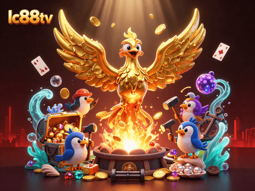 Experience thrilling online gaming with lc88tv's golden phoenix and treasures in a vibrant casino world.