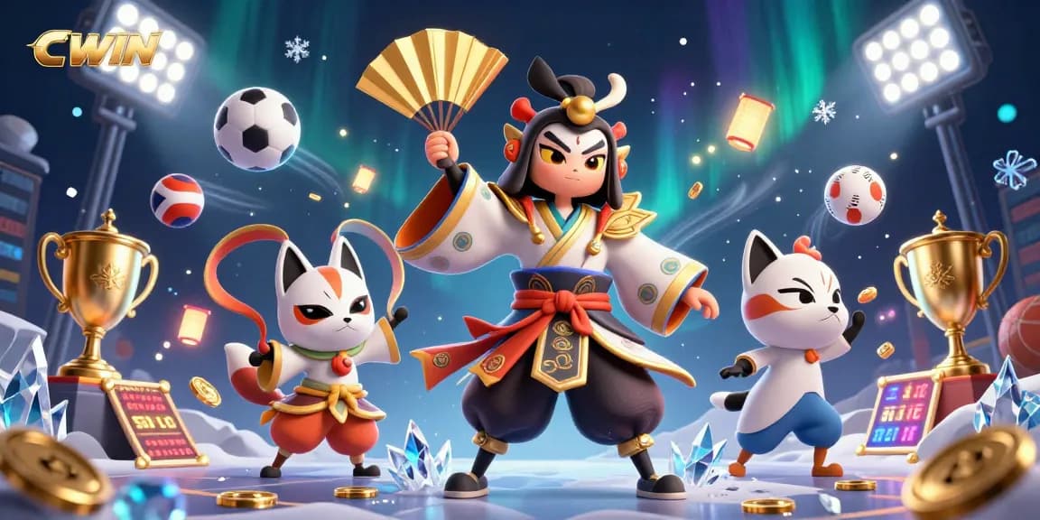 CWIN engages players with an energetic scene of interactive gambling adventures highlighting sports and casino elements.