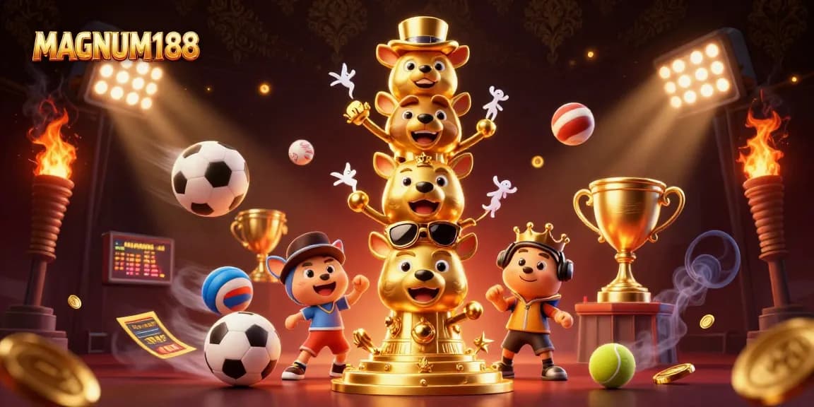 Experience thrilling action at MAGNUM188 with dynamic sports betting elements and a colorful casino totem.