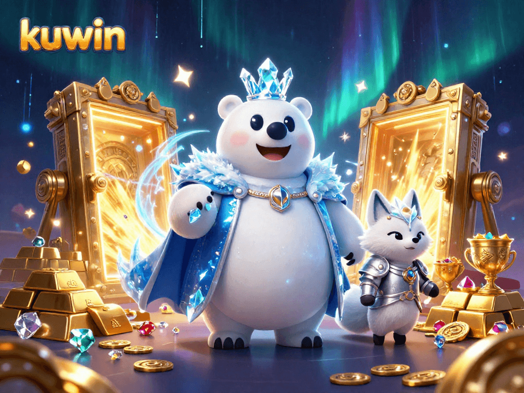 Spin to win at the kuwin casino with an ice king polar bear and dazzling treasures!