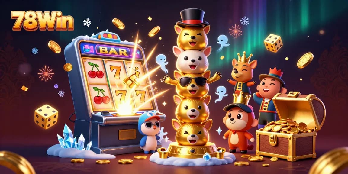 Experience the excitement of 78Win with vibrant gaming elements and jackpot celebrations.