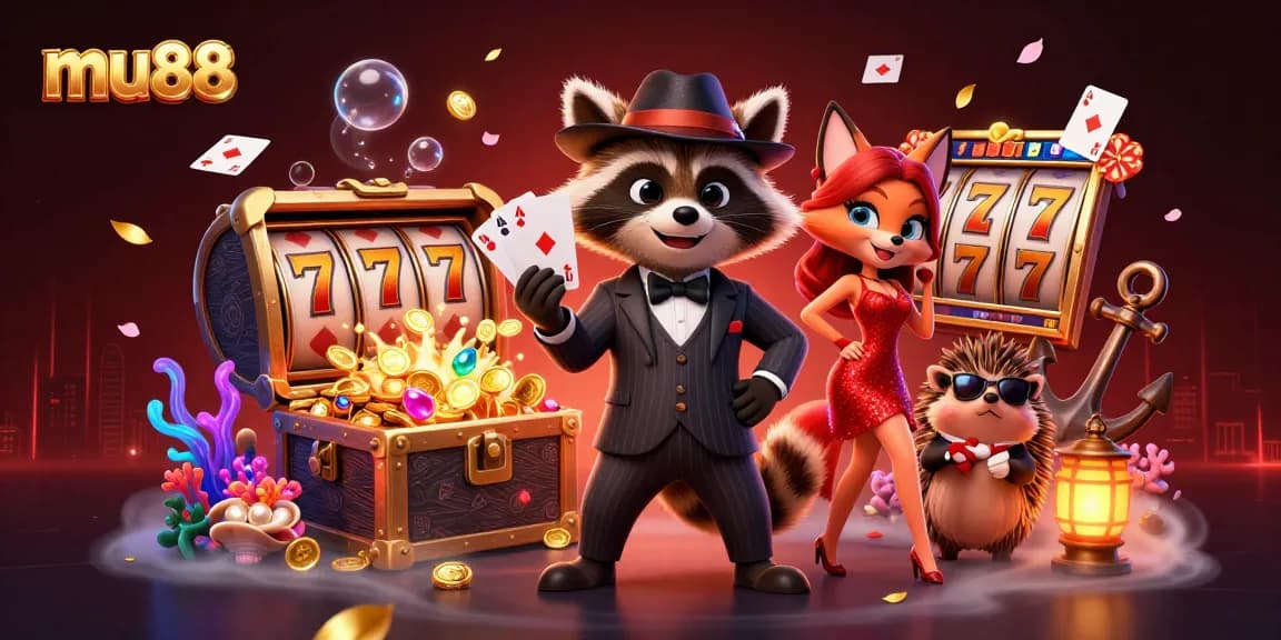 Join mu88 for a thrilling slot adventure featuring a suave raccoon, enchanting fox, and bouncer hedgehog.