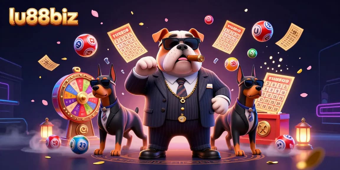 Engage with exciting lottery games and promotions on lu88biz, featuring vibrant prize wheels and colorful lottery elements.
