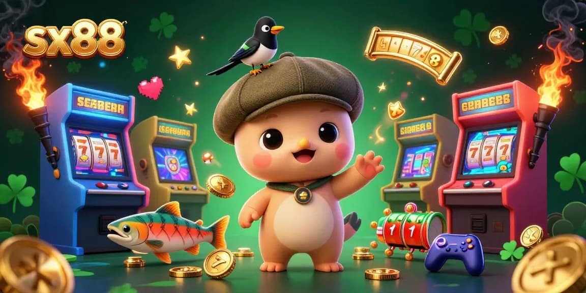 Experience thrilling action with sx88's jackpots in a vibrant casino-themed illustration.