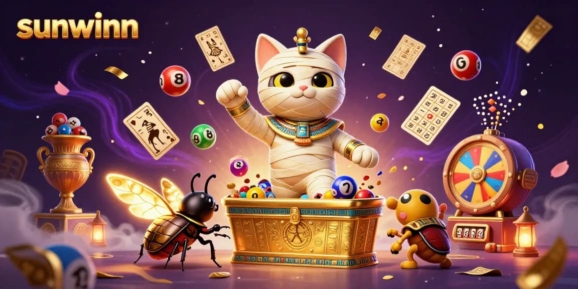 Experience thrilling gameplay with sunwinn, featuring a mummy cat and vibrant casino elements.