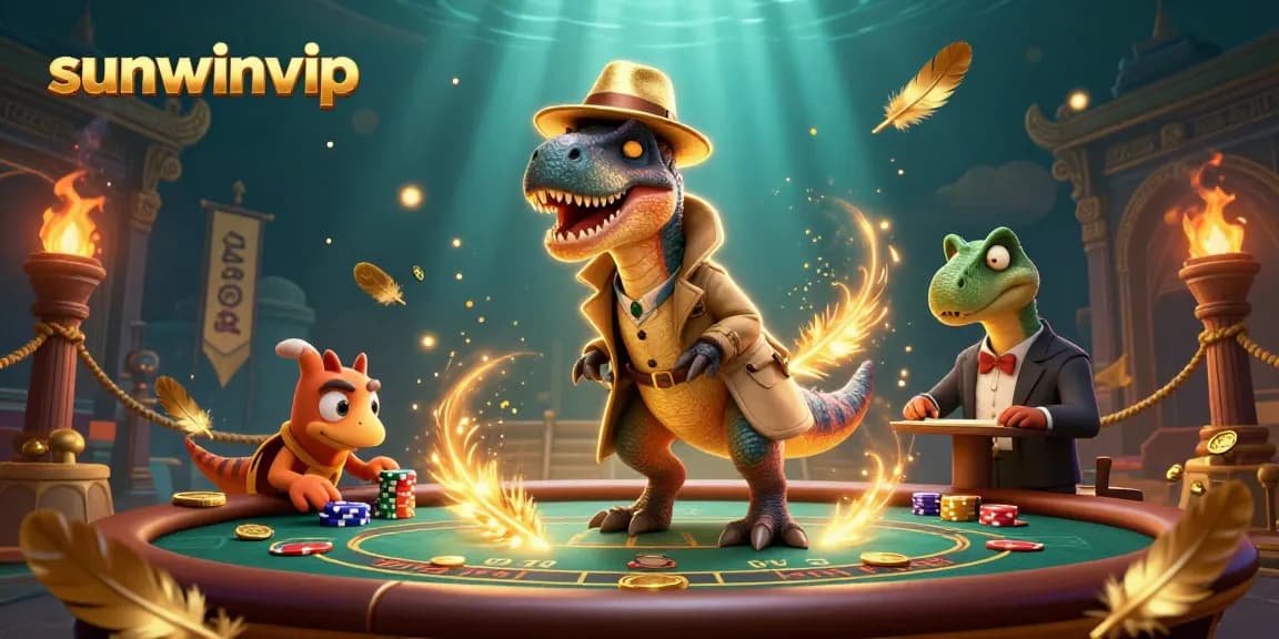 Experience the thrill of gambling with sunwinvip featuring exciting casino characters in a dynamic scene.