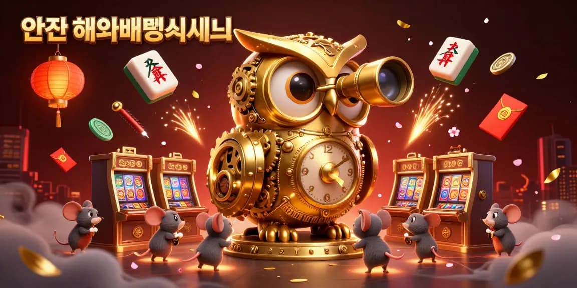 Engage with 안전 해외배팅사이트 in this vibrant casino scene featuring a golden owl and lively mice.