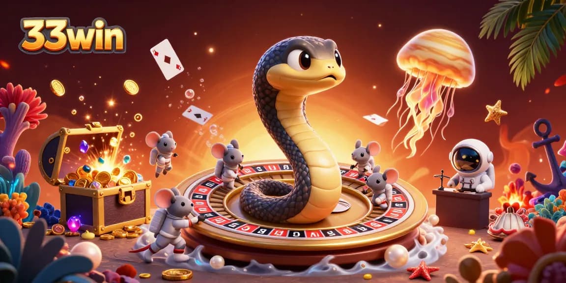 Experience thrilling bets at 33win with an astronaut mice casino scene featuring a roulette wheel of Saturn.