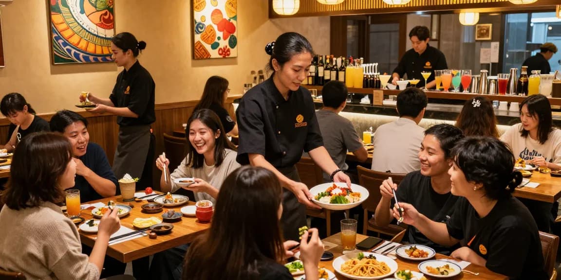 Experience vibrant dining atmosphere at RED88 with delicious Asian fusion dishes and lively guests.