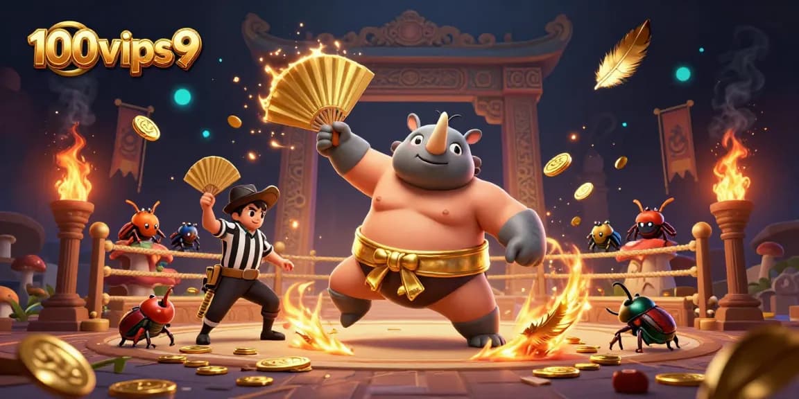 Experience thrilling gameplay at 100vips9, where a rhinoceros beetle champion sends coins flying