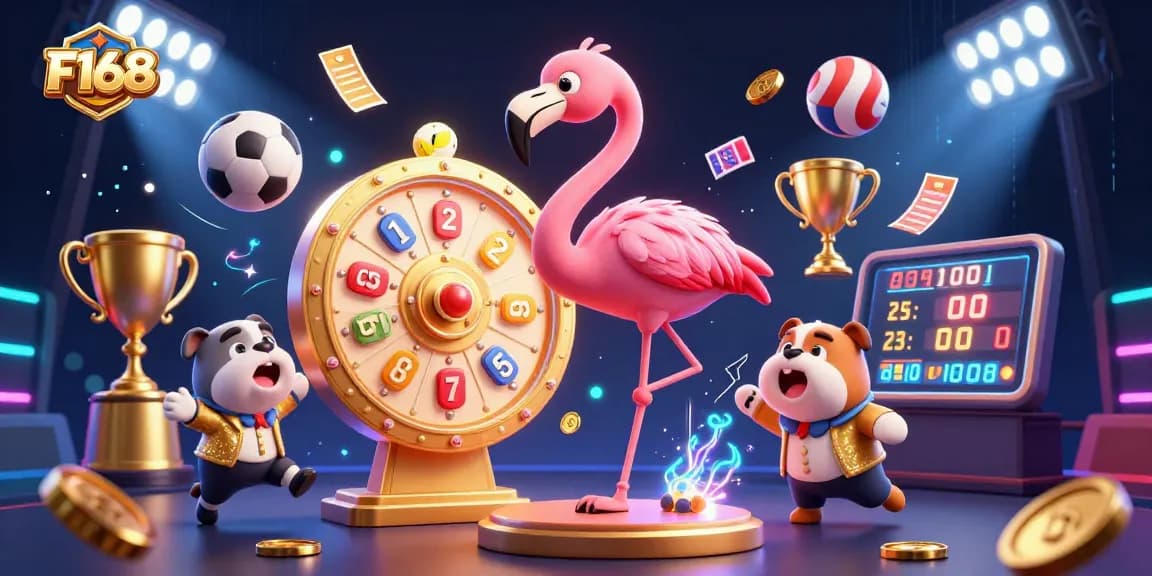 Win exciting prizes with F168's thrilling game show experience featuring dynamic sports elements and engaging characters.
