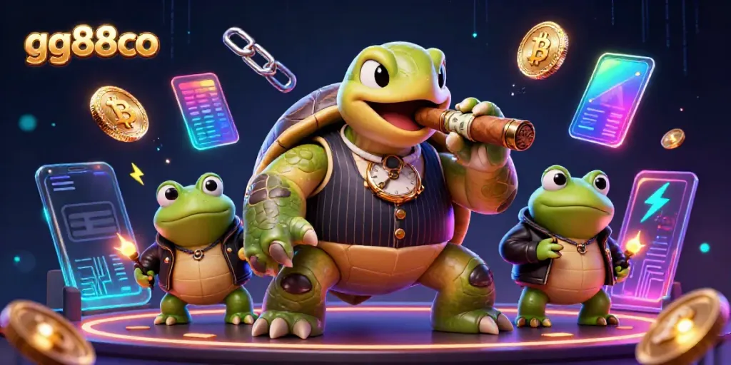 Engage in exciting gameplay with gg88co while a mobster turtle and bullfrog enforcers light up the casino.