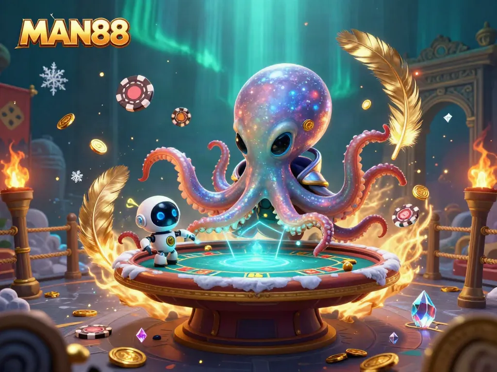 Engage with MAN88's exciting alien-themed poker arena featuring vibrant graphics and dynamic motion elements.