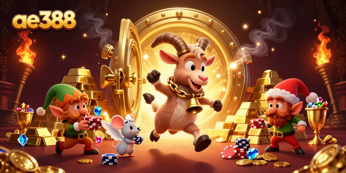Experience thrilling gambling adventures with ae388 featuring playful characters in a holiday casino setting.