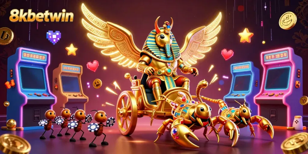 Experience the thrill of 8xbetwin casino with a vibrant 3D scene filled with action and energy.