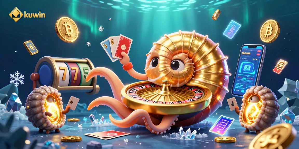 Experience exciting gaming with kuwin in this vibrant underwater casino scene featuring a giant nautilus and crypto elements.