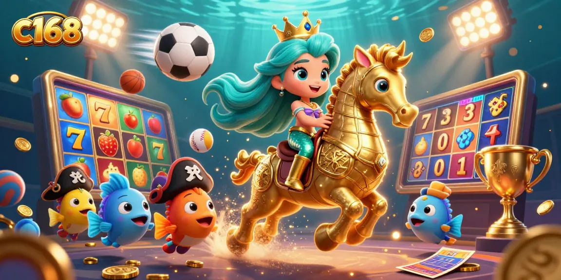 Engage with c168 in a vibrant underwater casino adventure featuring a mermaid princess and seahorse.