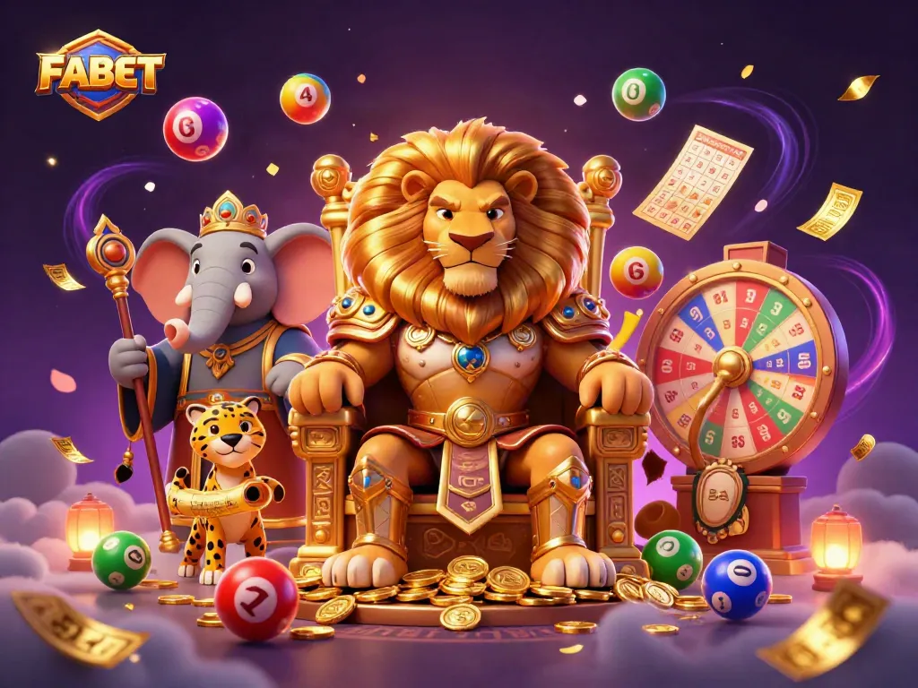 Experience the excitement of FABET with vibrant lottery elements and dynamic gambling visuals.