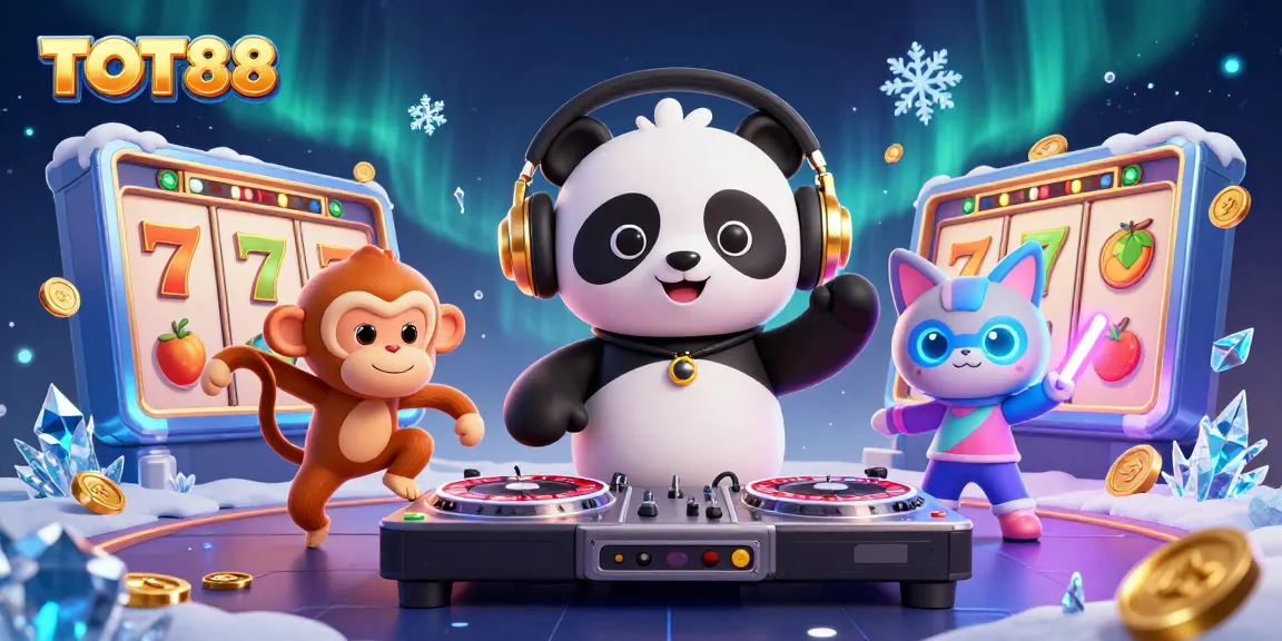 Experience TOT88 with a vibrant casino scene featuring unique characters and themed elements.