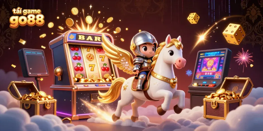 Engage in thrilling gameplay with tải game go88, featuring vibrant casino elements and a dynamic 3D scene.