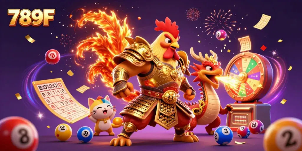 Witness the thrill of winning at 789F with dynamic lottery elements and energetic characters.