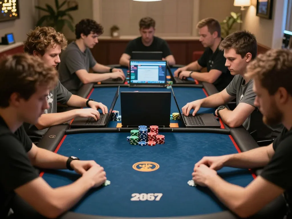 Online poker players engaging strategically during a tournament at home with 789 gaming platform