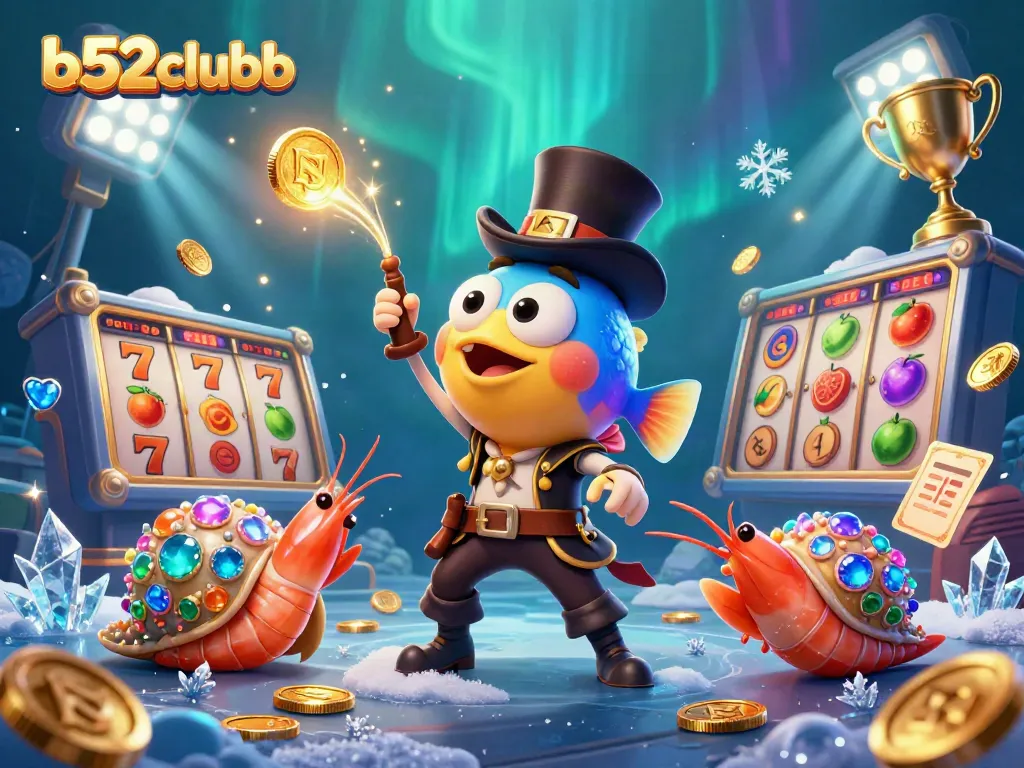Bet on b52clubb with dynamic slot reels, lucky 7s, and golden coins in this underwater scene.