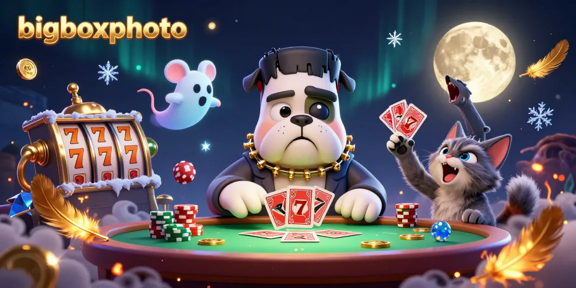 bigboxphoto shows a Frankenstein bulldog dealer amidst dynamic casino action, capturing the thrill of gaming