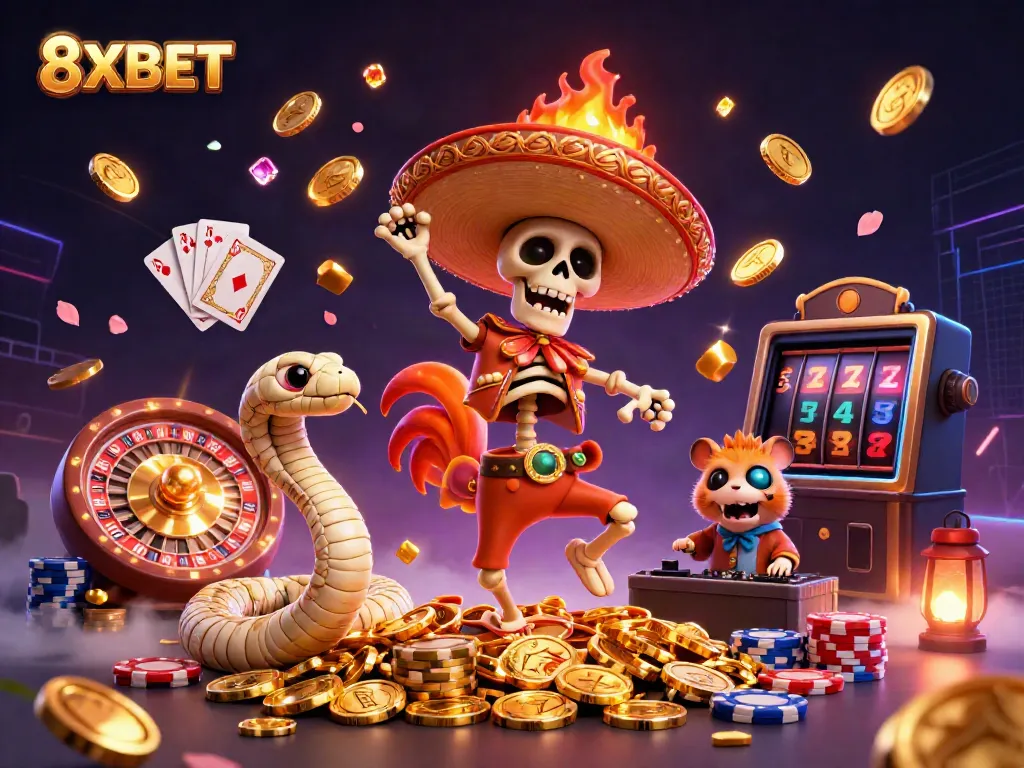 Engage in thrilling gameplay with 8XBET featuring vibrant characters and casino elements.
