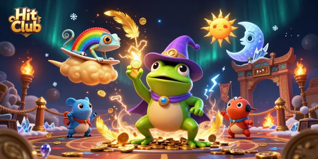 Experience exhilarating wins at Hit Club with a dynamic illustration of a magical casino adventure.