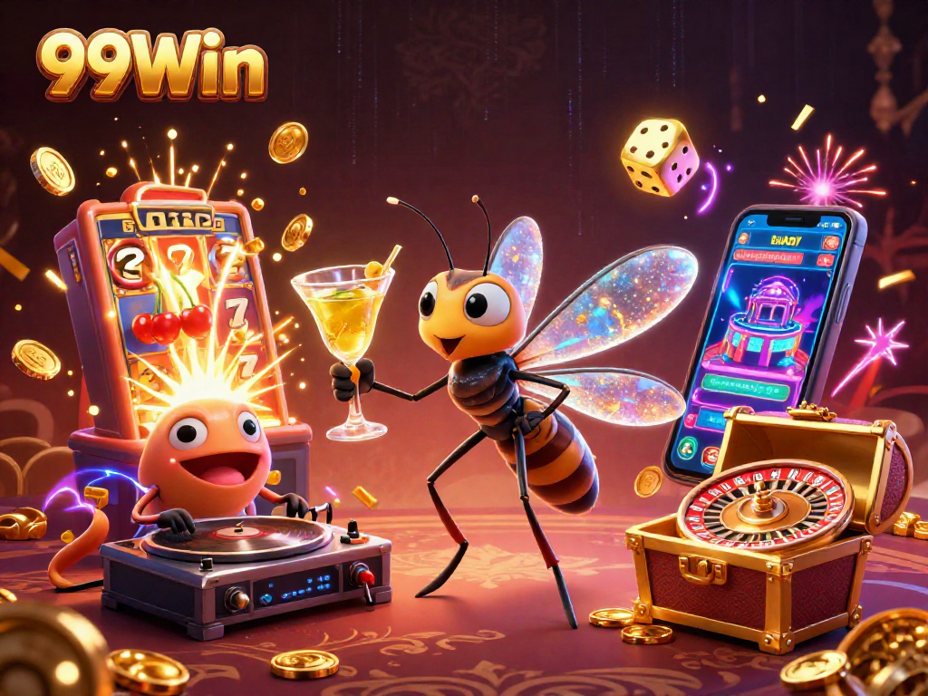 Experience exhilarating gaming with 99Win's dynamic online casino scene featuring unique characters and vibrant elements.