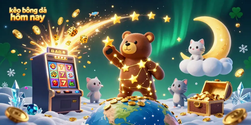 Explore kèo bóng đá hôm nay with a captivating 3D scene featuring unique casino elements and characters.