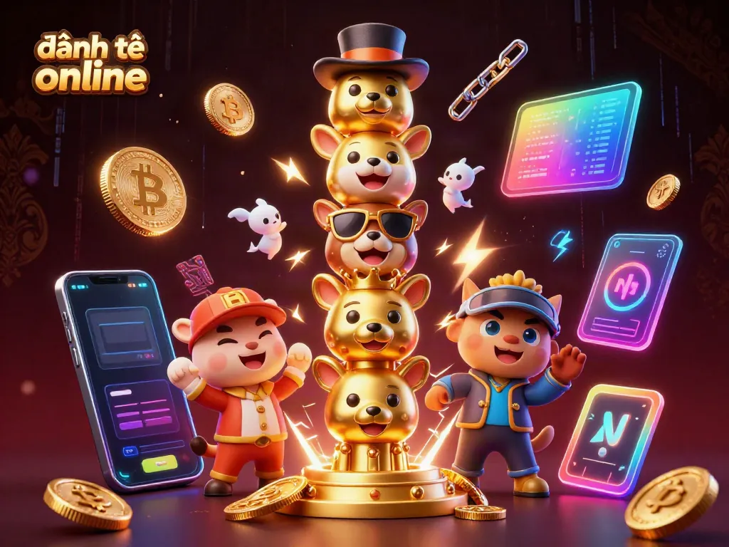 Experience thrilling đánh đề online with vibrant animal totem characters surrounded by cryptocurrency elements, showcasing a unique, dynamic casino atmosphere.