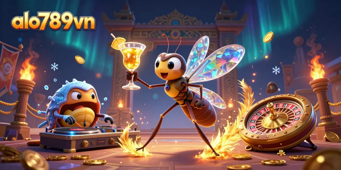 Engage with alo789vn's casino action featuring a vibrant 3D scene with a unique mosquito mascot.