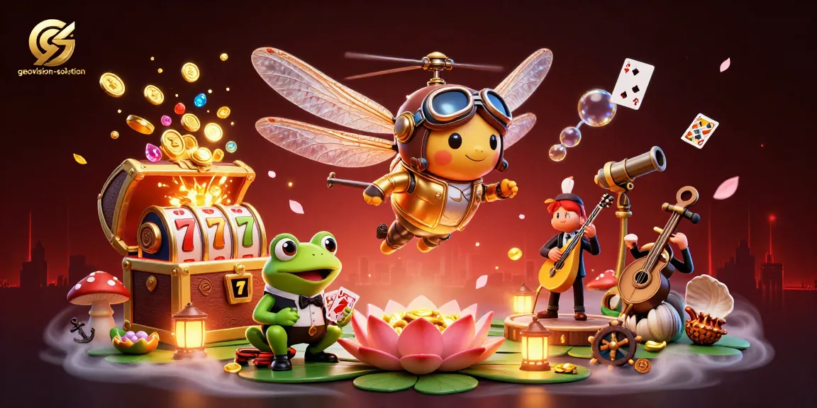 Experience winning strategies with geovision-solution at the vibrant lily pad casino with unique characters.
