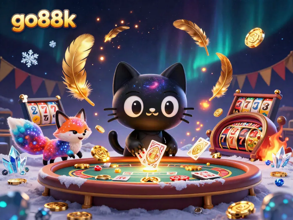 Experience thrilling gameplay at go88k with vibrant cosmic casino elements in this whimsical 3D illustration.