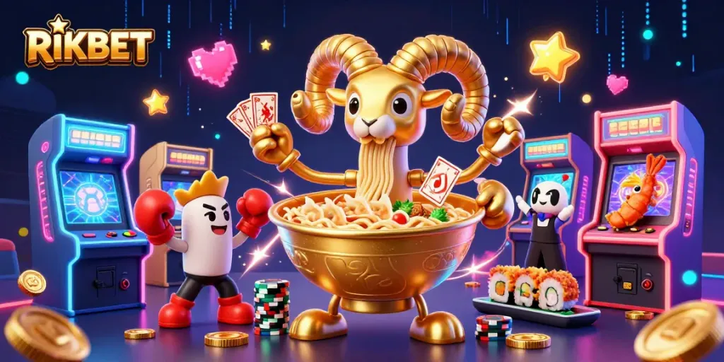 RIKBET players delight in a vibrant casino scene with dynamic characters and games.