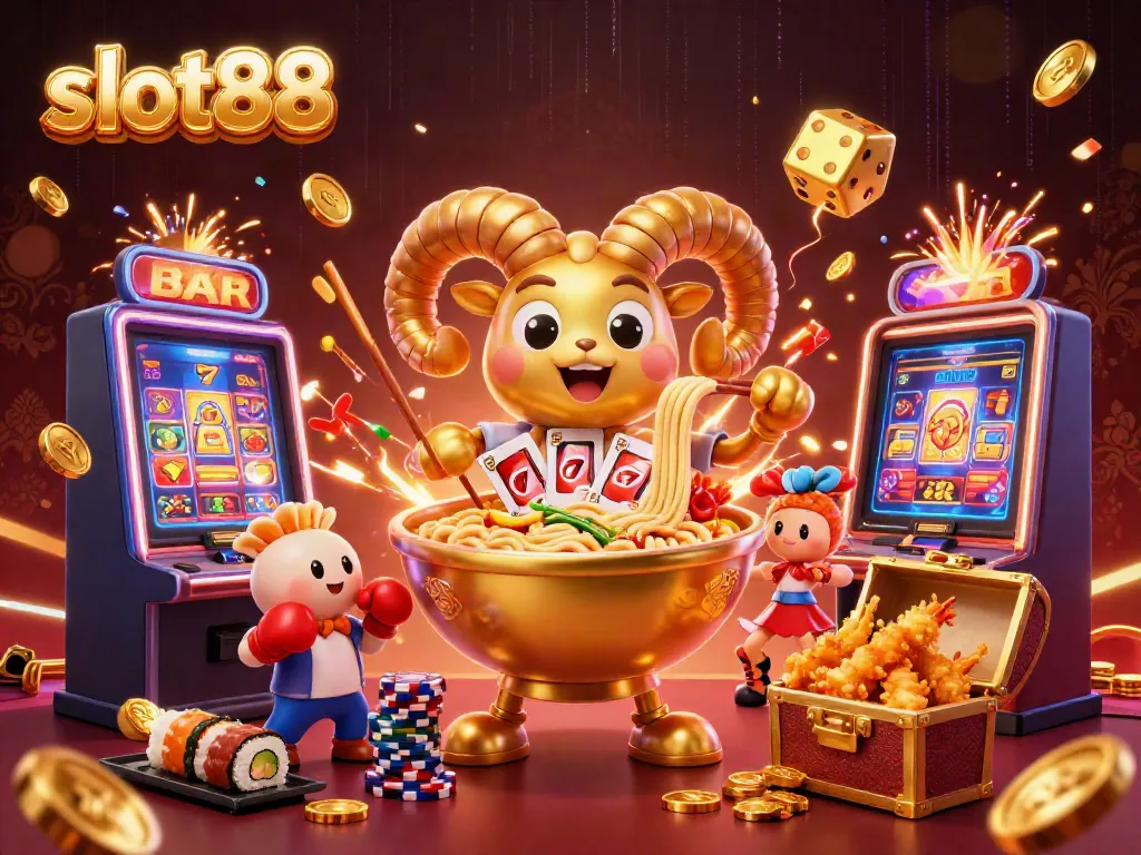 Experience slot88 excitement with a vibrant 3D scene showcasing dynamic casino characters and spectacular game elements.