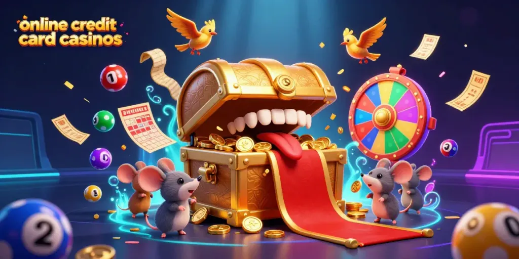 Engage with exciting online credit card casinos through vibrant scenes and treasure-laden adventures.